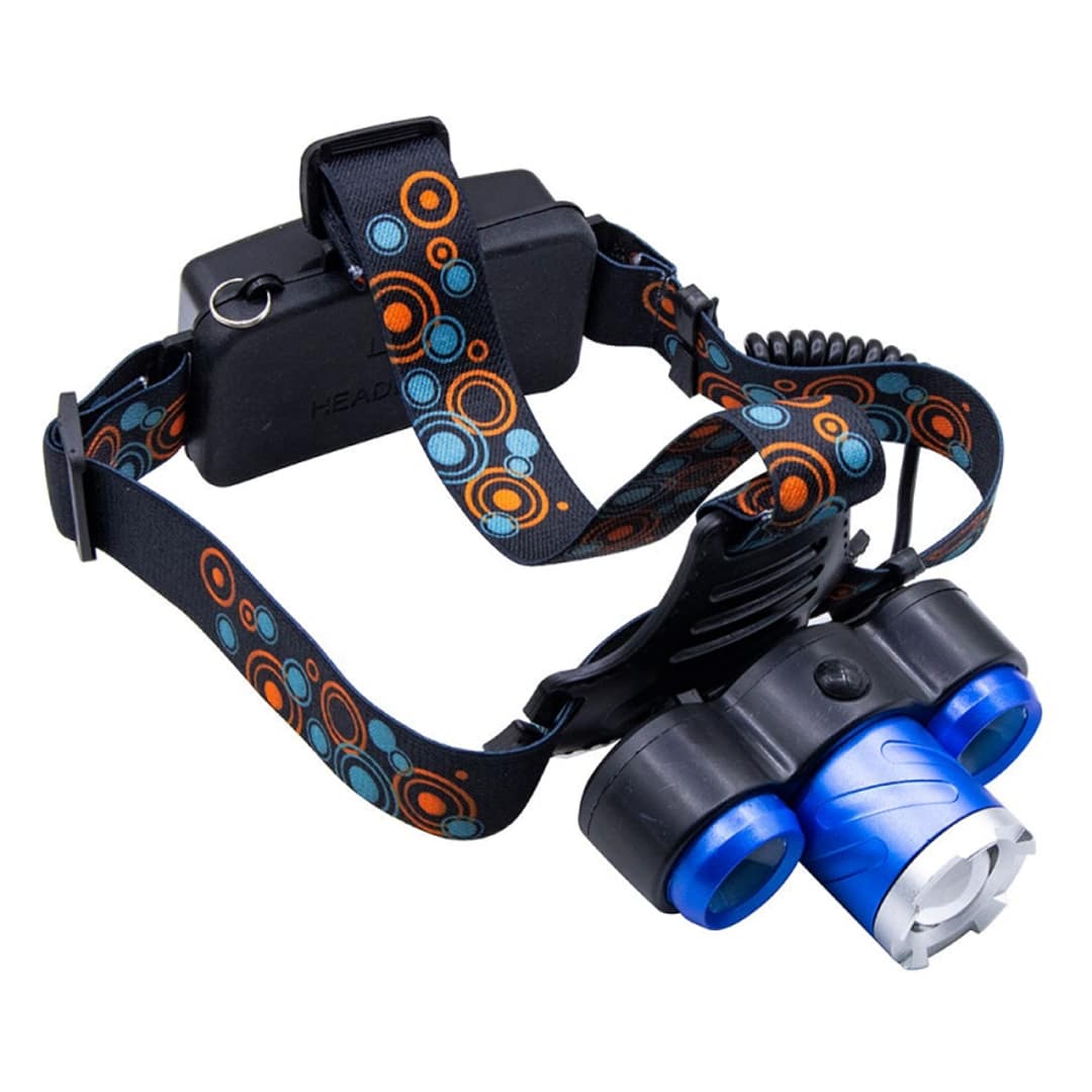 هدلایت سه لامپ COB زوم دار دو باتری HEADLIGHT